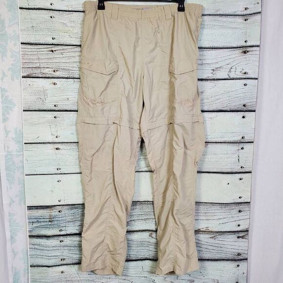 Columbia PFG Convertible Pants Mens XL 34L Beige Zip Off Nylon Cargo Outdoor Fis - Picture 1 of 9